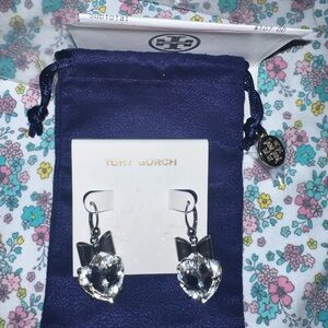 Gorgeous silver colored 100% authentic Tory Burch heart and bow earrings BNWT